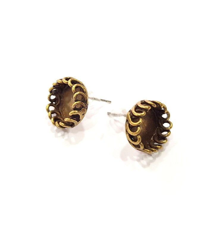 Earring Blank Backs Antique Bronze Resin Base inlay Cabochon Mountings Setting Antique Bronze Plated Brass (10mm blank) 1 pair G15589