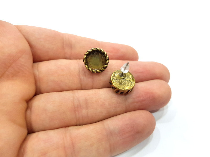 Earring Blank Backs Antique Bronze Resin Base inlay Cabochon Mountings Setting Antique Bronze Plated Brass (10mm blank) 1 pair G15589