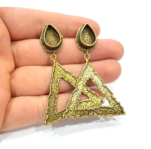 Earring Blank Backs Antique Bronze Resin Base inlay Cabochon Mountings Setting Antique Bronze Plated Brass (14x10mm blank) 1 pair G15591