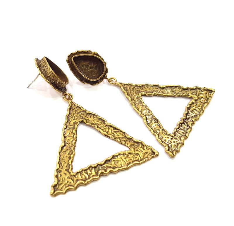 Earring Blank Backs Antique Bronze Resin Base inlay Cabochon Mountings Setting Antique Bronze Plated Brass (14x10mm blank) 1 pair G15591