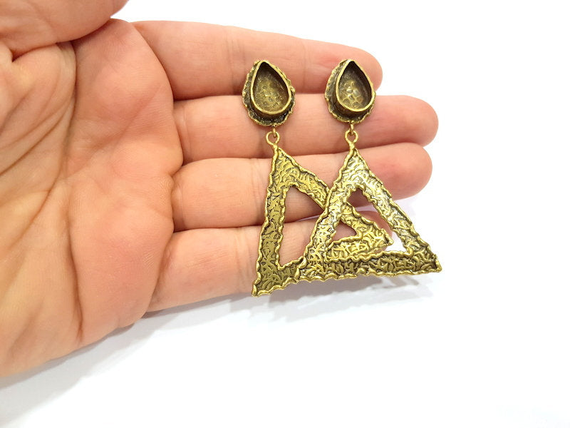 Earring Blank Backs Antique Bronze Resin Base inlay Cabochon Mountings Setting Antique Bronze Plated Brass (14x10mm blank) 1 pair G15591