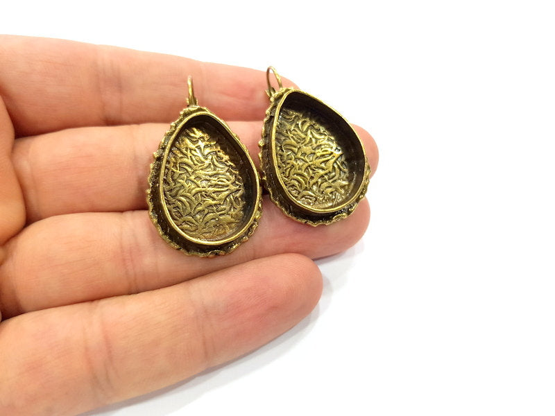Earring Blank Backs Antique Bronze Resin Base inlay Cabochon Mountings Setting Antique Bronze Plated Brass (25x18mm blank) 1 pair G15592