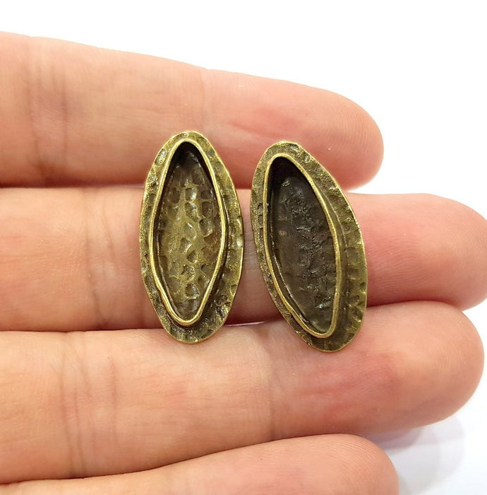 Earring Blank Backs Antique Bronze Resin Base inlay Cabochon Mountings Setting Antique Bronze Plated Brass (22x8mm blank) 1 pair G15594