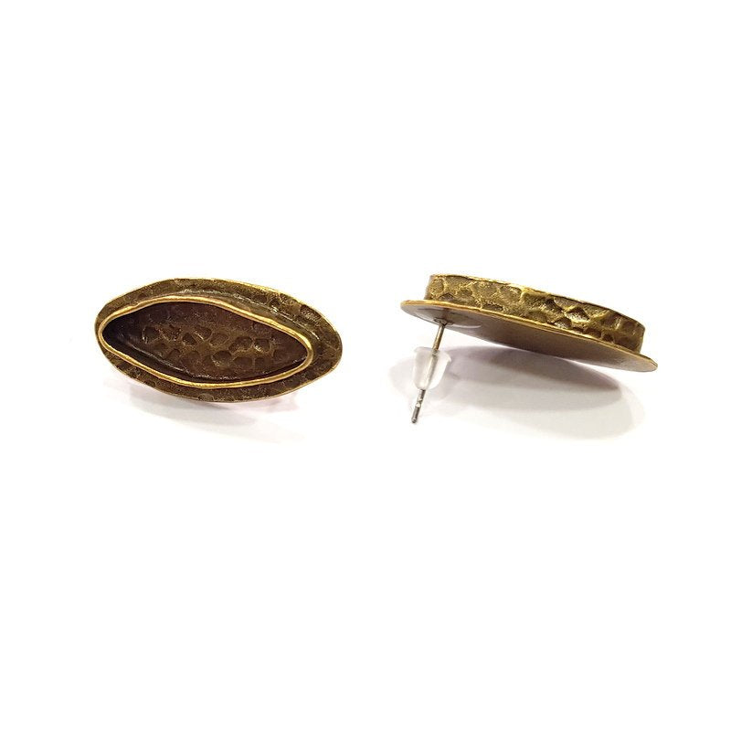 Earring Blank Backs Antique Bronze Resin Base inlay Cabochon Mountings Setting Antique Bronze Plated Brass (22x8mm blank) 1 pair G15594
