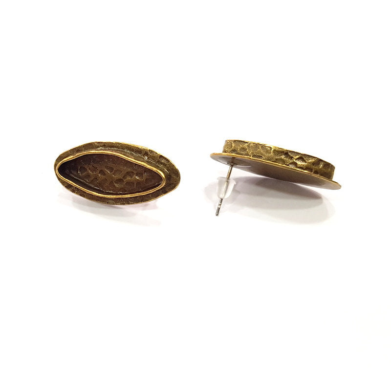 Earring Blank Backs Antique Bronze Resin Base inlay Cabochon Mountings Setting Antique Bronze Plated Brass (22x8mm blank) 1 pair G15594