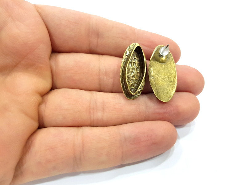 Earring Blank Backs Antique Bronze Resin Base inlay Cabochon Mountings Setting Antique Bronze Plated Brass (22x8mm blank) 1 pair G15594