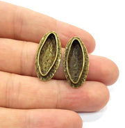 Earring Blank Backs Antique Bronze Resin Base inlay Cabochon Mountings Setting Antique Bronze Plated Brass (22x8mm blank) 1 pair G15594
