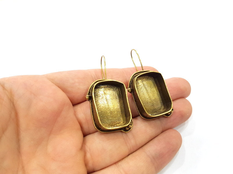 Earring Blank Backs Antique Bronze Resin Base inlay Cabochon Mountings Setting Antique Bronze Plated Brass (25x18mm blank) 1 pair G15595