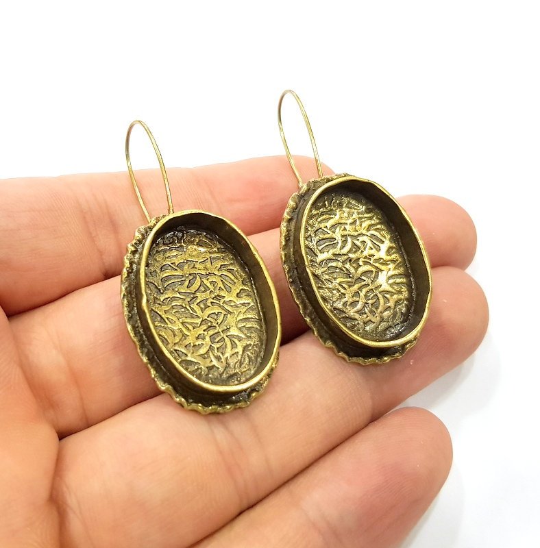 Earring Blank Backs Antique Bronze Resin Base inlay Cabochon Mountings Setting Antique Bronze Plated Brass (25x18mm blank) 1 pair G15597