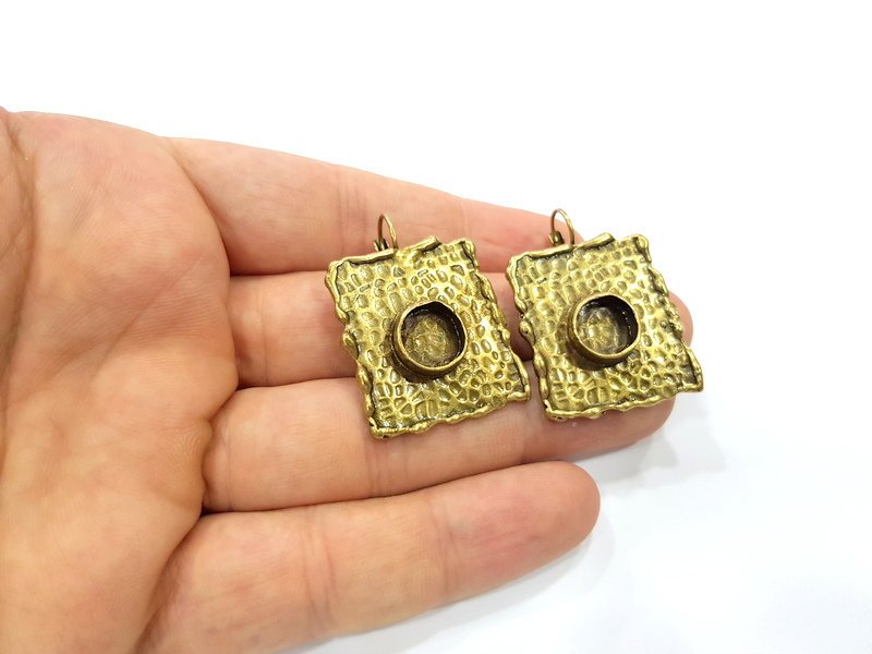 Earring Blank Backs Antique Bronze Resin Base inlay Cabochon Mountings Setting Antique Bronze Plated Brass (10mm blank) 1 pair G15598