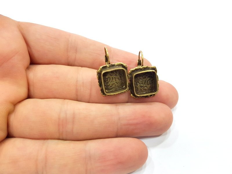 Earring Blank Backs Antique Bronze Resin Base inlay Cabochon Mountings Setting Antique Bronze Plated Brass (10mm blank) 1 pair G15600