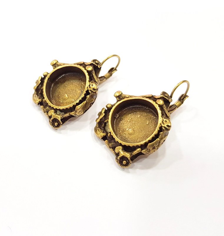 Earring Blank Backs Antique Bronze Resin Base inlay Cabochon Mountings Setting Antique Bronze Plated Brass (15mm blank) 1 pair G15601