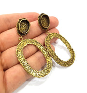 Earring Blank Backs Antique Bronze Resin Base inlay Cabochon Mountings Setting Antique Bronze Plated Brass (14x10mm blank) 1 pair G15604