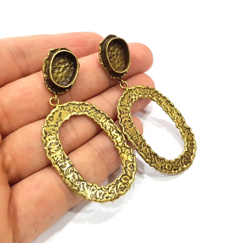 Earring Blank Backs Antique Bronze Resin Base inlay Cabochon Mountings Setting Antique Bronze Plated Brass (14x10mm blank) 1 pair G15604
