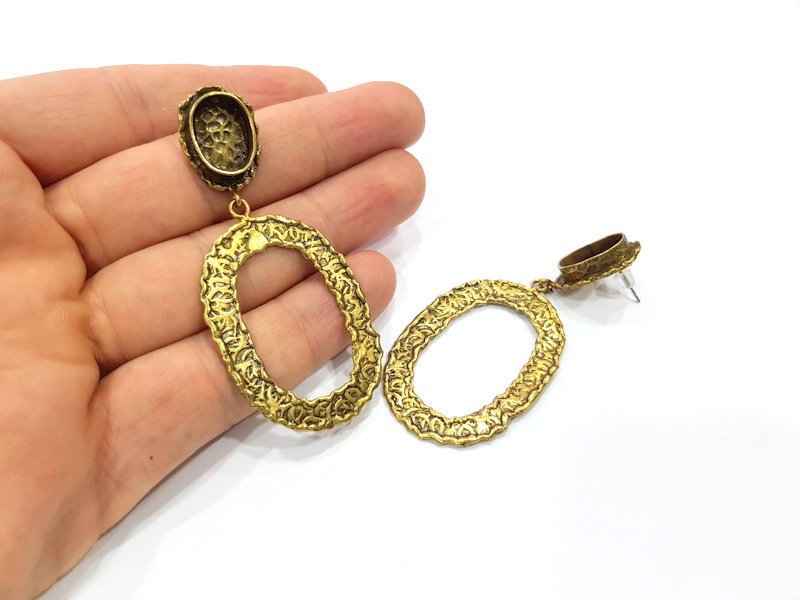 Earring Blank Backs Antique Bronze Resin Base inlay Cabochon Mountings Setting Antique Bronze Plated Brass (14x10mm blank) 1 pair G15604