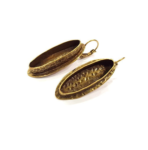 Earring Blank Backs Antique Bronze Resin Base inlay Cabochon Mountings Setting Antique Bronze Plated Brass (29x10mm blank) 1 pair G15606