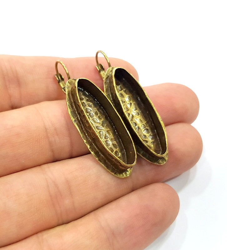 Earring Blank Backs Antique Bronze Resin Base inlay Cabochon Mountings Setting Antique Bronze Plated Brass (29x10mm blank) 1 pair G15606
