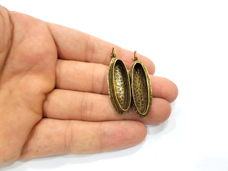 Earring Blank Backs Antique Bronze Resin Base inlay Cabochon Mountings Setting Antique Bronze Plated Brass (29x10mm blank) 1 pair G15606