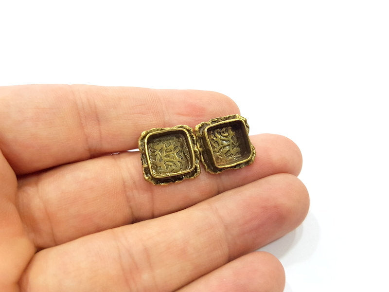 Earring Blank Backs Antique Bronze Resin Base inlay Cabochon Mountings Setting Antique Bronze Plated Brass (10mm blank) 1 pair G15607