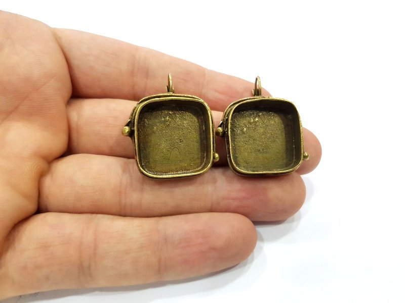 Earring Blank Backs Antique Bronze Resin Base inlay Cabochon Mountings Setting Antique Bronze Plated Brass (20mm blank) 1 pair G15611
