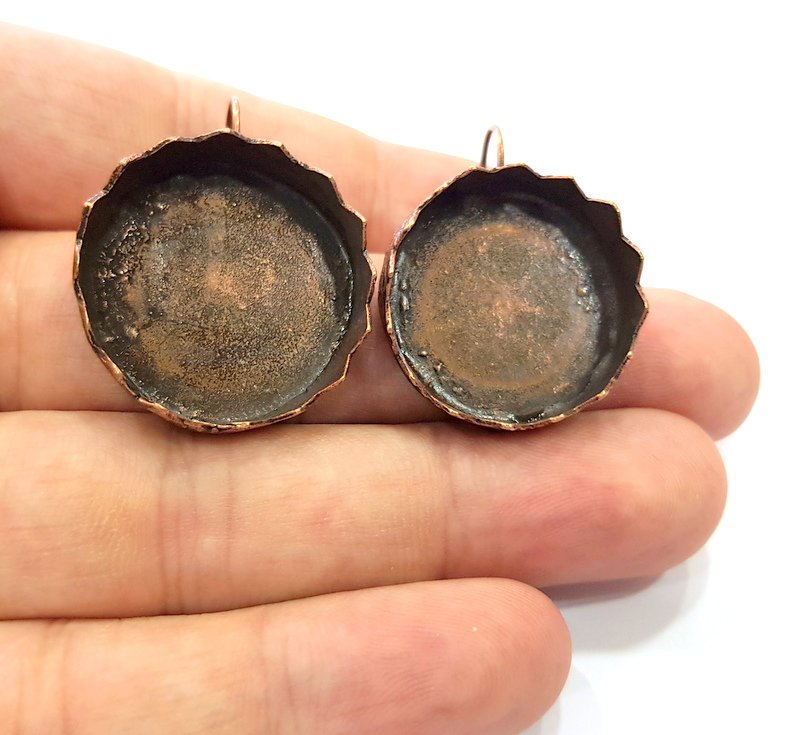 Earring Blank Base Settings Copper Resin Blank Cabochon Base inlay Blank Mountings Antique Copper Plated Brass (24mm blank) 1 Set  G14638