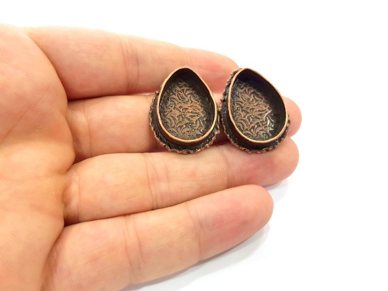 Earring Blank Base Settings Copper Resin Blank Cabochon Base inlay Blank Mountings Antique Copper Plated Brass (25x18mm blank) 1 Set  G14646