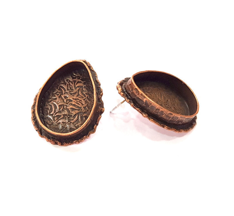 Earring Blank Base Settings Copper Resin Blank Cabochon Base inlay Blank Mountings Antique Copper Plated Brass (25x18mm blank) 1 Set  G14646