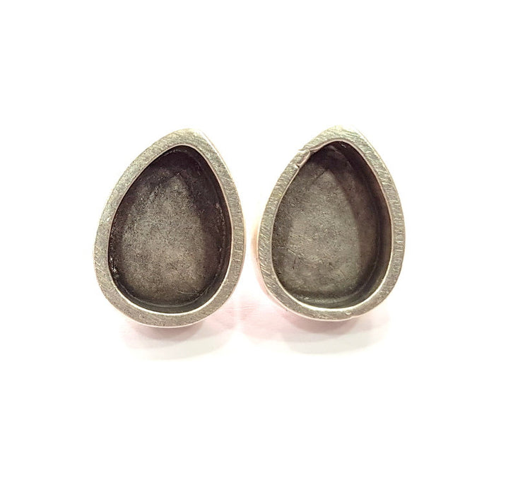 Earring Blank Base Settings Silver Resin Blank Cabochon Base inlay Blank Mountings Antique Silver Plated Metal (14x10mm blank) 1 Set  G14647