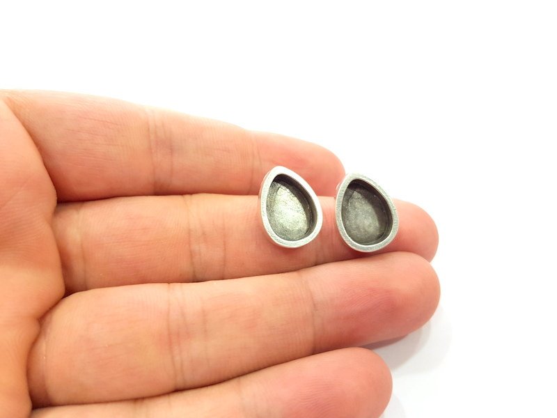 5 Pairs Earring Blank Base Settings Silver Resin Blank Cabochon Base inlay Blank Mountings Antique Silver Plated Metal(14x10mm blank) G14647