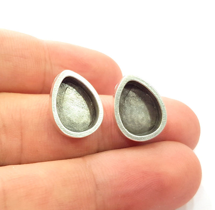 Earring Blank Base Settings Silver Resin Blank Cabochon Base inlay Blank Mountings Antique Silver Plated Metal (14x10mm blank) 1 Set  G14647