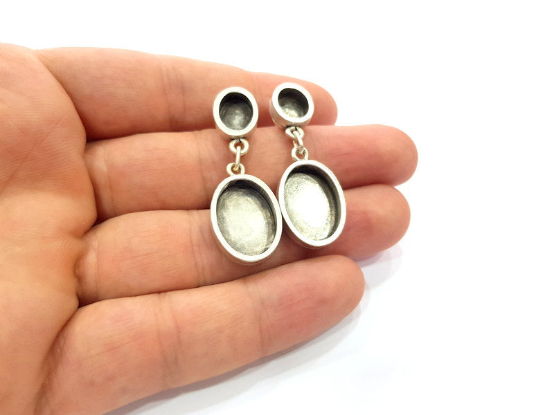 Earring Blank Base Settings Silver Resin Blank Cabochon Base inlay Blank Mountings Antique Silver Plated Metal (10x8+13x18mm ) 1 Set  G14648