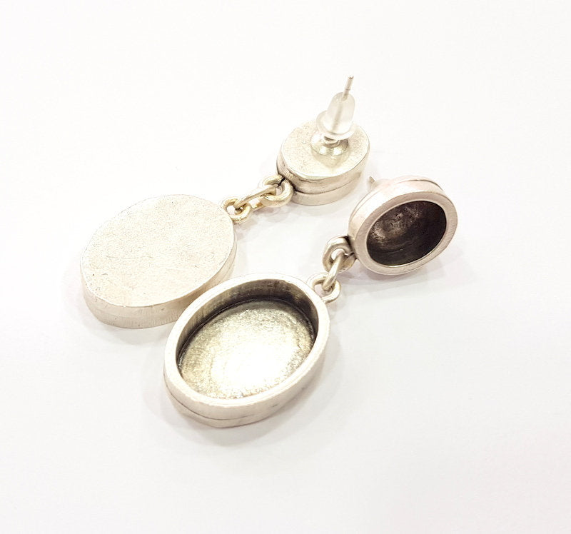 Earring Blank Base Settings Silver Resin Blank Cabochon Base inlay Blank Mountings Antique Silver Plated Metal (10x8+13x18mm ) 1 Set  G14648