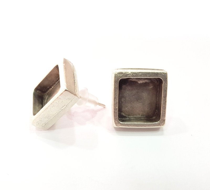 5 Pairs Earring Blank Backs Base Settings Silver Resin Blank Cabochon Base inlay Mountings Antique Silver Plated Metal(10x10mm blank) G15406