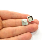 Earring Blank Base Settings Silver Resin Blank Cabochon Base inlay Blank Mountings Antique Silver Plated Metal (10x10mm blank) 1 Set  G15406