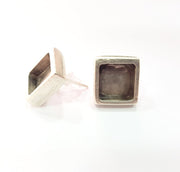 5 Pairs Earring Blank Backs Base Settings Silver Resin Blank Cabochon Base inlay Mountings Antique Silver Plated Metal(10x10mm blank) G15406