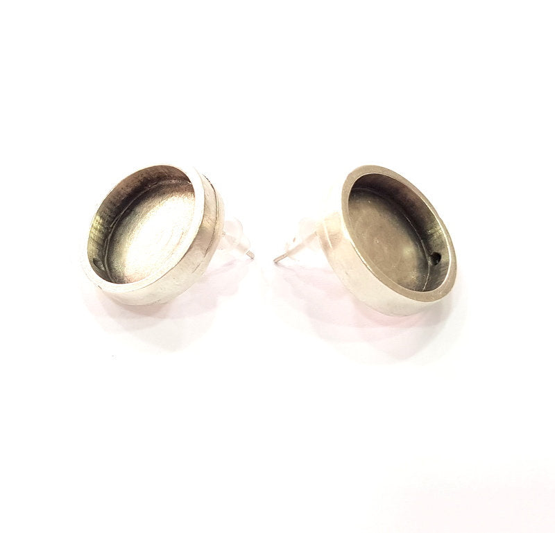 5 Pairs Earring Blank Base Settings Silver Resin Blank Cabochon Base inlay Blank Mountings Antique Silver Plated Metal (16mm blank) G15617