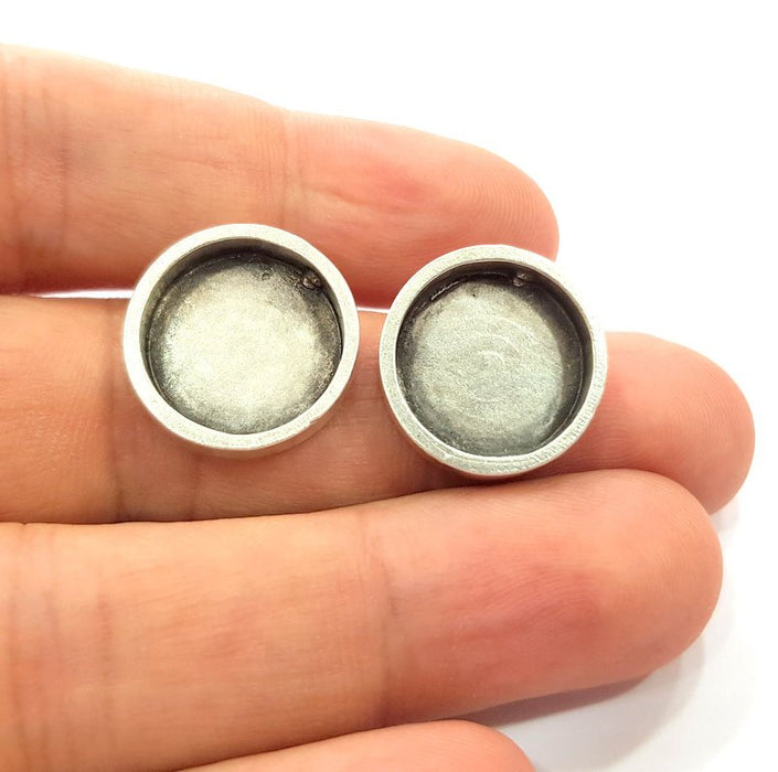 Earring Blank Base Settings Silver Resin Blank Cabochon Base inlay Blank Mountings Antique Silver Plated Metal (16mm blank) 1 Set  G15617
