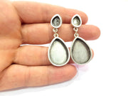 Earring Blank Base Settings Silver Resin Blank Cabochon Base inlay Blank Mountings Antique Silver Plated Metal (10x8+24x17mm ) 1 Set  G14656