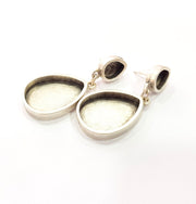 Earring Blank Base Settings Silver Resin Blank Cabochon Base inlay Blank Mountings Antique Silver Plated Metal (10x8+24x17mm ) 1 Set  G14656