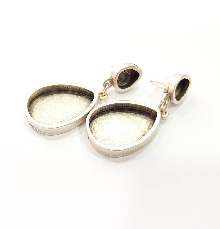 Earring Blank Base Settings Silver Resin Blank Cabochon Base inlay Blank Mountings Antique Silver Plated Metal (10x8+24x17mm ) 1 Set  G14656