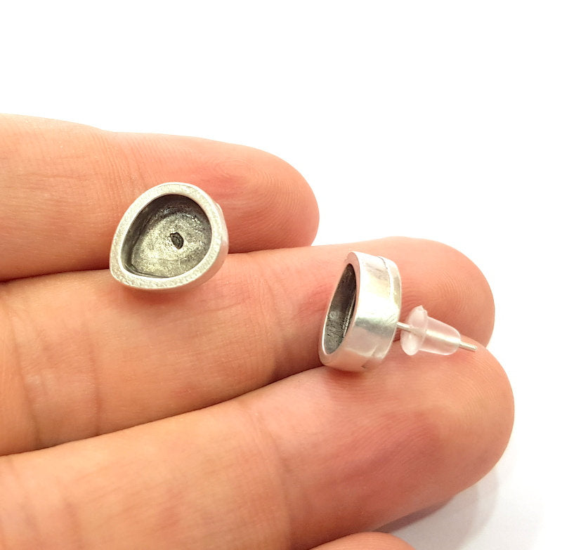 Earring Blank Base Settings Silver Resin Blank Cabochon Base inlay Blank Mountings Antique Silver Plated Metal (10x8mm blank) 1 Set  G14657