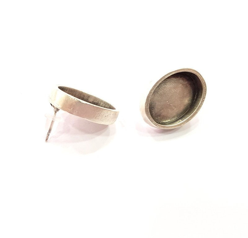 5 Pairs Earring Blank Base Settings Silver Resin Blank Cabochon Base inlay Blank Mountings Antique Silver Plated Metal(18x13mm blank) G15409