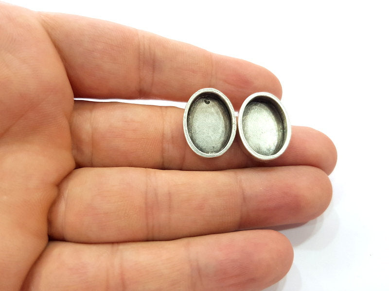 Earring Blank Base Settings Silver Resin Blank Cabochon Base inlay Blank Mountings Antique Silver Plated Metal (18x13mm blank) 1 Set  G15409