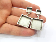 Earring Blank Base Settings Silver Resin Blank Cabochon Base inlay Blank Mountings Antique Silver Plated Metal (10x10+20x20mm) 1 Set  G16746