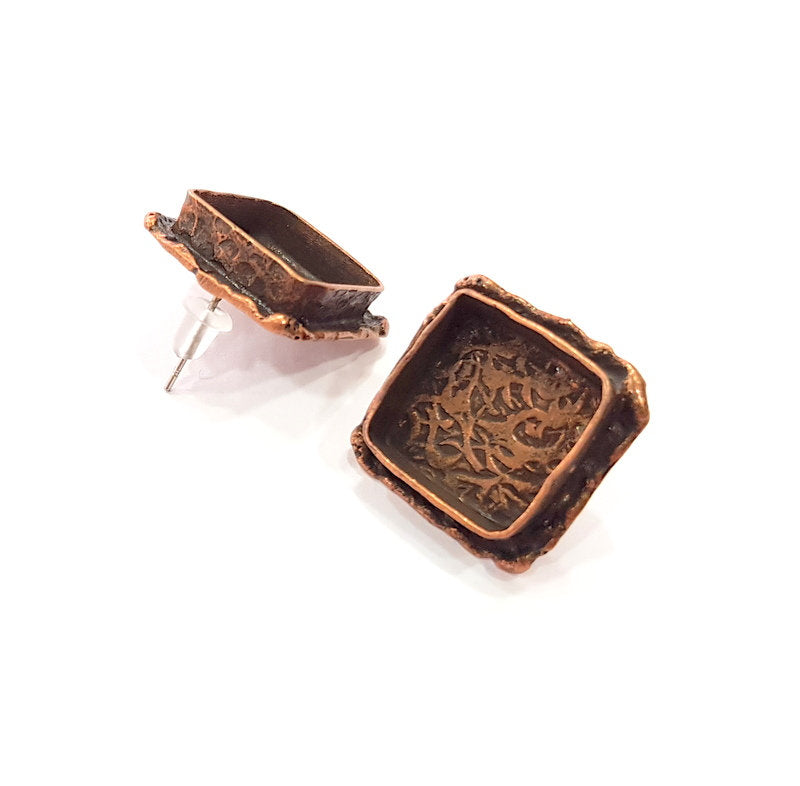 Earring Blank Base Settings Copper Resin Blank Cabochon Base inlay Blank Mountings Antique Copper Plated Brass (14mm blank) 1 Set  G14660