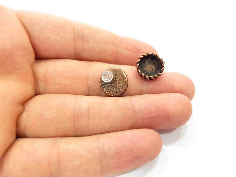 Earring Blank Base Settings Copper Resin Blank Cabochon Base inlay Blank Mountings Antique Copper Plated Brass (10mm blank) 1 Set  G14661