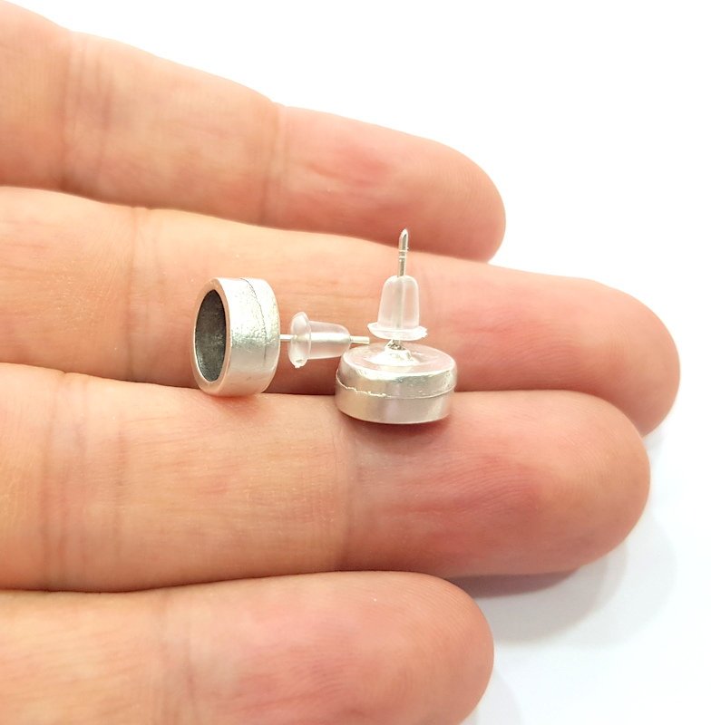 5 Pairs Earring Blank Backs Base Settings Silver Resin Blank Cabochon Base inlay Mountings Antique Silver Plated Metal (8mm blank) G15618