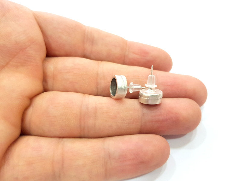Earring Blank Base Settings Silver Resin Blank Cabochon Base inlay Blank Mountings Antique Silver Plated Metal (8mm blank) 1 Set  G15618