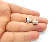 5 Pairs Earring Blank Backs Base Settings Silver Resin Blank Cabochon Base inlay Mountings Antique Silver Plated Metal (8mm blank) G15618