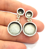 Earring Blank Base Settings Silver Resin Blank Cabochon Base inlay Blank Mountings Antique Silver Plated Metal (8+16mm) 1 Set  G14663